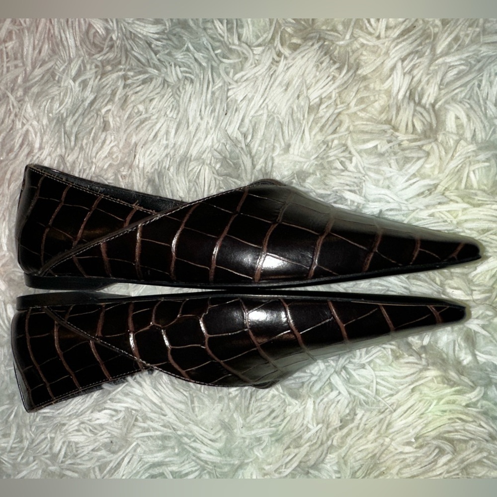 New Toteme Totême Croc Effect The Everday Pointed-Toe Leather Flats Size 37 - Picture 6 of 9